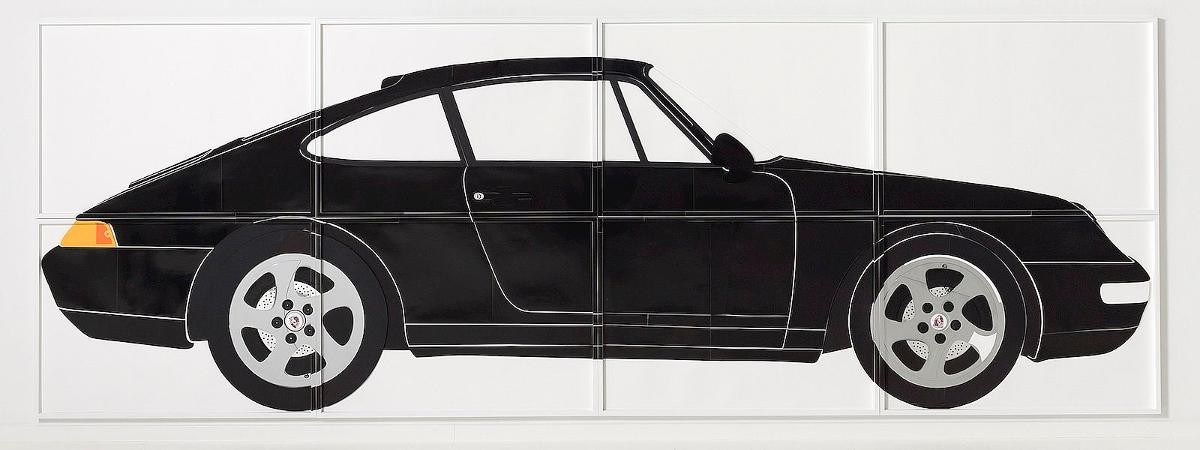 Marion Eichmann, Porsche 911, 2021, achtteilig, mehrschichtige Papiercollage, 145 x 410 cm, Detail © Marion Eichmann, VG Bildkunst, Bonn 2026. Marion Eichmann, Porsche 911, 2021, achtteilig, mehrschichtige Papiercollage, 145 x 410 cm, Detail © Marion Eichmann, VG Bildkunst, Bonn 2026.